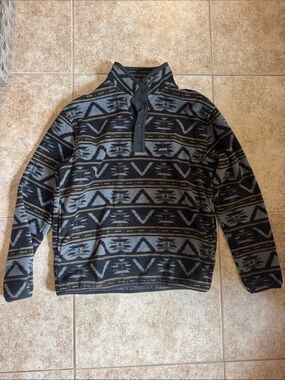 Volcom Men's Black and Gray Geometric Zip-Up Sweater